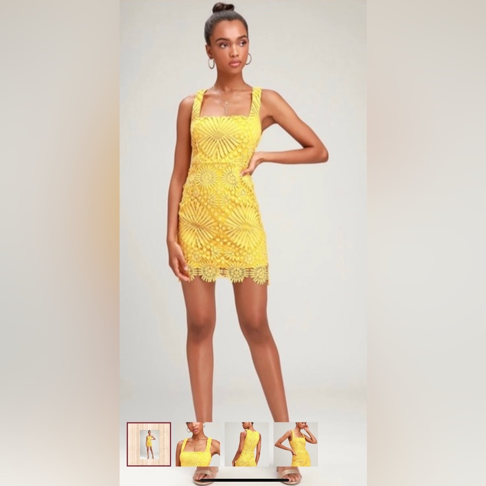 Lulus Heart Strings Yellow Lace Mini Dress